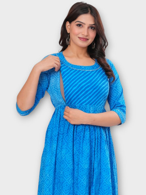 Jaipuur Trend Women Self Design Gown Kurta(Blue)
