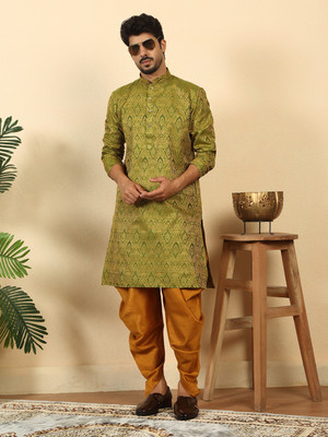 kraft india Men Paisley Straight Kurta(Green)