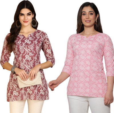 I N ENTERPRISES Women Floral Print Straight Kurta(Multicolor)