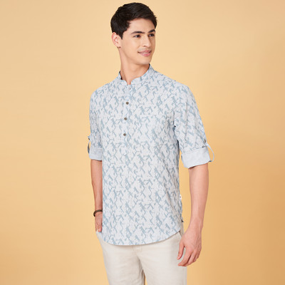 Indus Route by Pantaloons Men Printed Straight Kurta(Blue)