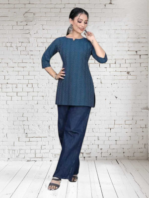 Rangrasiya Creation Women Striped A-line Kurta(Blue)