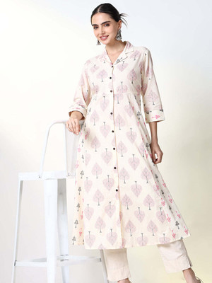 SHOWOFFFF Women Printed A-line Kurta(Beige)