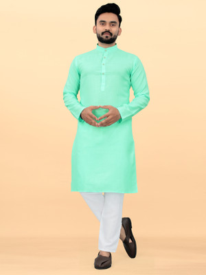 Ganesh Creation GC Men Solid Straight Kurta(Green)