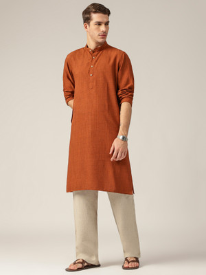 DENNISON Men Solid Straight Kurta(Brown)