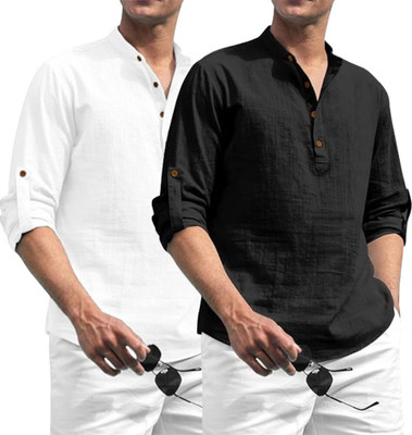 HOC's Men Solid Straight Kurta(Black)