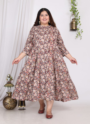 Swasti Women Floral Print, Printed A-line Kurta(Brown)