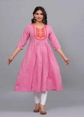 ALI AMAN Women Embroidered Anarkali Kurta(Pink)