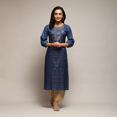 BIBA Women Printed Straight Kurta(Blue)