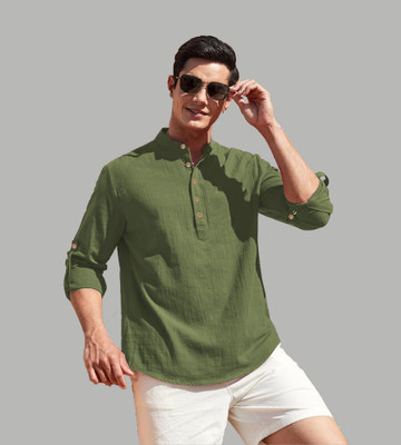Navkanj Men Solid Straight Kurta(Green)
