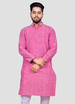 Zargnut Attire Men Self Design Straight Kurta(Pink)