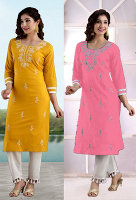 SISTO Women Chikan Embroidery A-line Kurta(Multicolor)