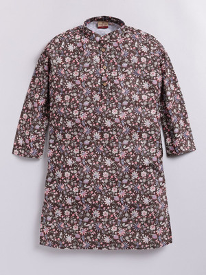 Tabard Boys Floral Print Straight Kurta(Multicolor)