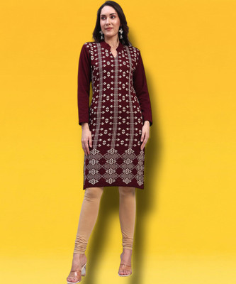 HEMLOCK Women Self Design Straight Kurta(Maroon)