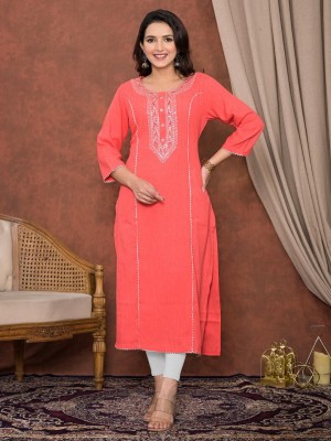 Readiprint Women Printed Straight Kurta(Pink)