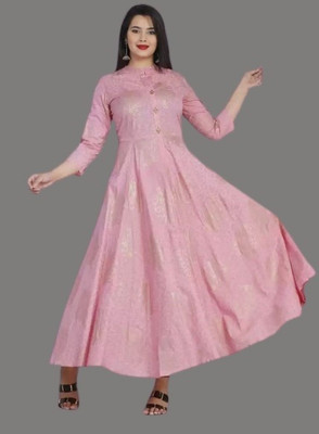 FABRONA Women Printed Flared Kurta(Pink)