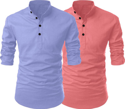 Fashion Marts Men Solid Straight Kurta(Purple, Pink)