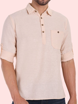 Classycollar Men Solid A-line Kurta(Beige)