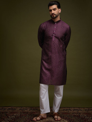 ANOUK Men Woven Design Straight Kurta(Purple)