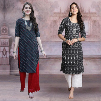 Moda Rapido Women Printed Straight Kurta(Multicolor)