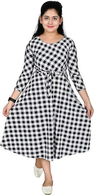 HouseOfCommon Women Checkered Anarkali Kurta(Grey, White, Black)