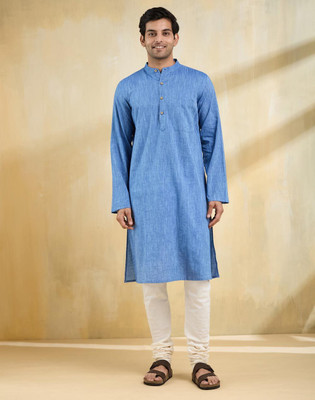 Fabindia Men Solid Straight Kurta(Blue)