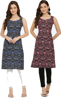 VESICLE Women Printed A-line Kurta(Blue, Maroon)