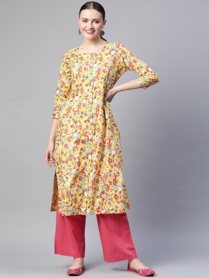 Readiprint Fashions Women Printed Straight Kurta(Yellow)