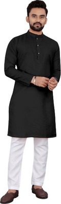 PROFISOL Men Solid Straight Kurta(Black)