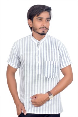 Fabricana Men Striped Straight Kurta(White, Black)