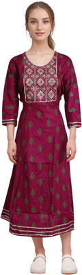 Samyak Decors Women Block Print Anarkali Kurta(Purple)