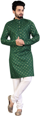 BBSTEXTILES Men Printed A-line Kurta(Dark Green)