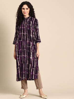 ANOUK Women Printed Straight Kurta(Purple)