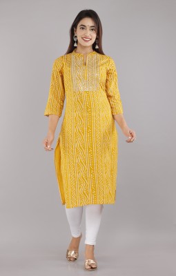 Pahnawa Fashion Women Printed Straight Kurta(Yellow)