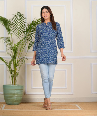 AARTI FASHION Women Printed A-line Kurta(Blue, White)