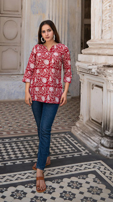 shri siddhi vinayak Women Self Design Tunic Kurta(Maroon)