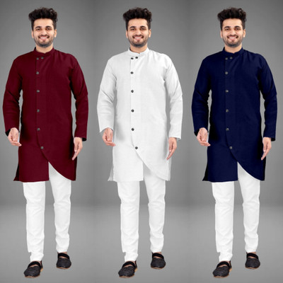 DIAMOND CLUSTER Men Self Design Trail Cut Kurta(Multicolor)