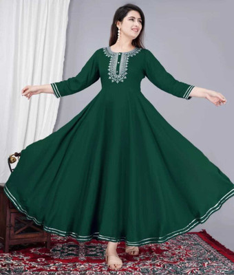 Rangropaz Women Embroidered Gown Kurta(Green)