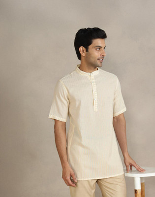 Fabindia Men Woven Design Straight Kurta(White)