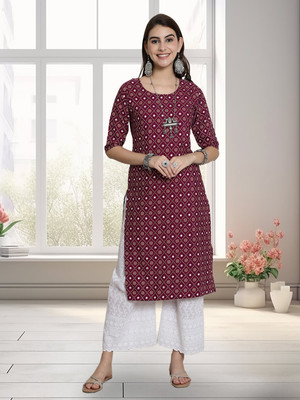 EthnicBasket Women Printed A-line Kurta(Purple)