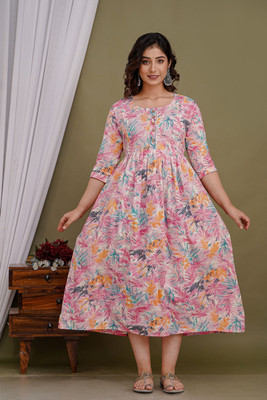 UrbanRang Women Floral Print Anarkali Kurta(Multicolor)