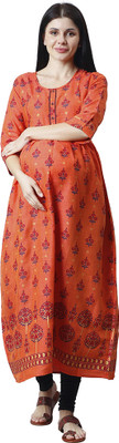 CEE 18 Women Printed A-line Kurta(Orange)