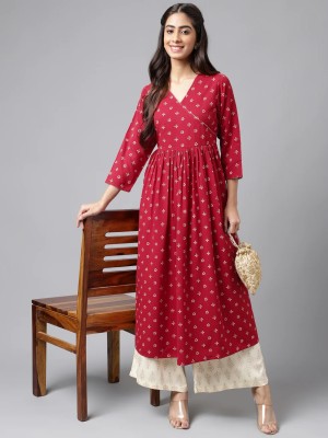 FLATSHOP Women Floral Print A-line Kurta(Maroon)