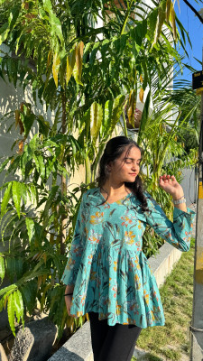Heba Women Printed Straight Kurta(Light Green)