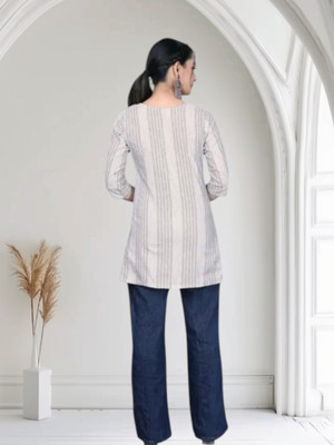 Rangrasiya Tex Women Striped Anarkali Kurta(White)