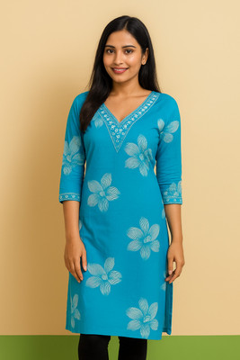 puuuma Women Floral Print A-line Kurta(Light Green)