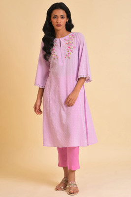 W Women Embroidered A-line Kurta(Purple)