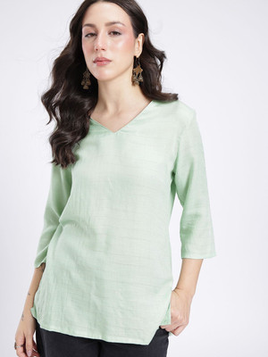 Anouk Rustic Women Self Design Straight Kurta(Green)