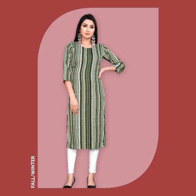 FABTOWN Women Printed Flared Kurta(Green)