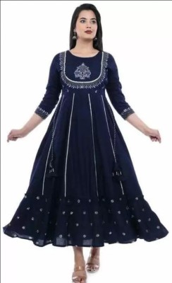 TULSHA DESIGNS Women Bandhani A-line Kurta(Dark Blue)