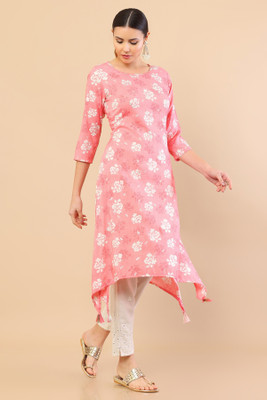 soch Women Printed Asymmetric Kurta(Pink)